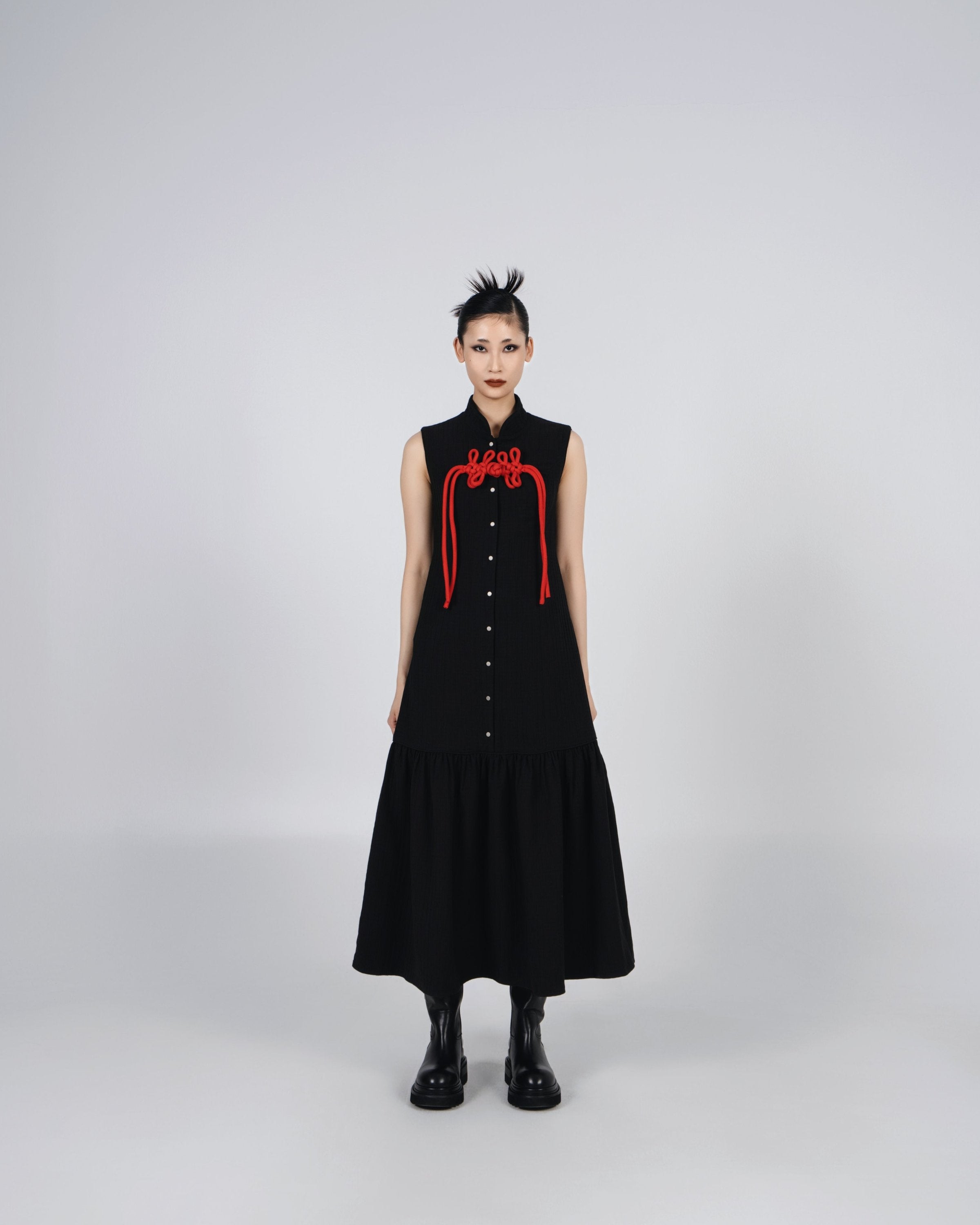 A-JANE CNY Kerrli Mandarin Collar Chinese Knot Shift Dress